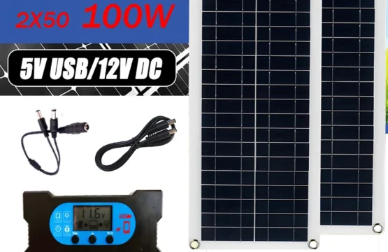 ชุดแผงโซล่า100W แบตเตอรี่แบบชาร์จไฟได้12V พร้อม10A โมดูลควบคุม100A 3.0พอร์ต USB Type C สำหรับโทรศัพท์มือถือ RV และ Car POW 1