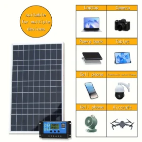ชุดแผงโซลาร์เซลล์ 20 วัตต์/ชั่วโมง ครบชุด 12 โวลต์ โพลีคริสตัลไลน์ พลังงานแสงอาทิตย์แบบพกพา ชาร์จไฟได้ ใช้กลางแจ้ง เครื่องกำเนิดไฟฟ้าพลังงานแสงอาทิตย์สำหรับบ้าน 3