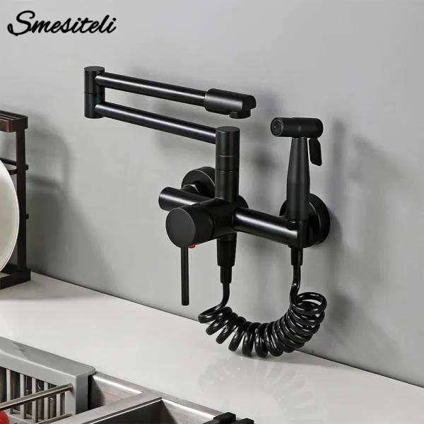 ทองเหลืองคุณภาพสูง Deck ติดตั้งสเปรย์ปืนคู่-Jointed หม้อ Filler Kitchen Sink ก๊อกน้ำเย็นหรือความร้อน water Tap 1