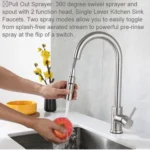 แปรงนิกเกิล Touch บนก๊อกน้ําอ่างล้างจานพร้อมดึงลงร้อนเย็นอ่างล้างจาน Tap Smart Sensor Touch ก๊อกน้ําห้องครัว 2