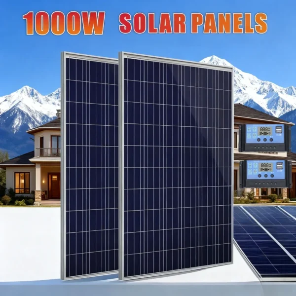 ชุดแผงโซลาร์เซลล์ 500W1000W ครบชุด 12V โพลีคริสตัลไลน์ พลังงานแสงอาทิตย์แบบพกพา ชาร์จไฟได้ ใช้กลางแจ้ง เครื่องกำเนิดไฟฟ้าพลังงานแสงอาทิตย์สำหรับบ้าน 1