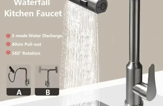 ก๊อกน้ําห้องครัวแบบดึงออกสีเทา/เงิน, ก๊อกผสมอ่างล้างจานน้ําร้อนและน้ําเย็นแบบยืดหยุ่นดาดฟ้าติดตั้งพร้อมโหมดฝักบัวอาบน้ําแบบไหล 1