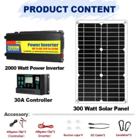 ชุดพลังงานแสงอาทิตย์ 2000W อินเวอร์เตอร์แผงพลังงานแสงอาทิตย์และ 30A Controller Complete ระบบสําหรับ DC 12V to AC 220V กลางแจ้ง Power Generation 2