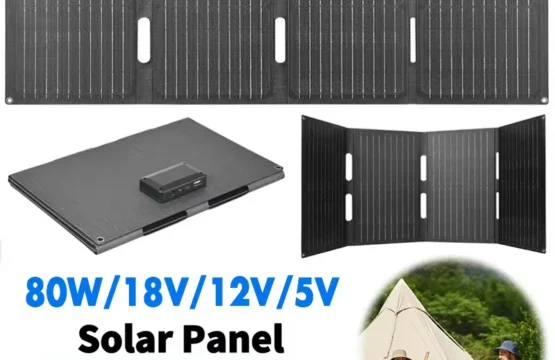 แผงโซลาร์เซลล์พับได้ 80W กันน้ำระดับ IP65 แผงโซลาร์เซลล์แบบพกพาสำหรับชาร์จโทรศัพท์มือถือ แล็ปท็อป เหมาะสำหรับการเดินป่า ตั้งแคมป์ และแบ็คแพ็ค 1