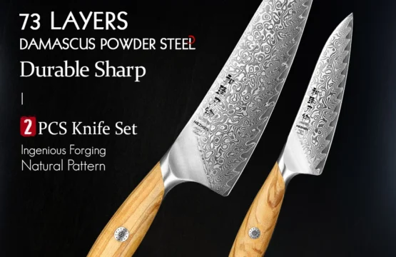 HEZHEN 1PC หรือ 2PC ชุดมีด 73 ชั้นเหล็กดามัสกัสผงเหล็ก Core Sharp มีดครัว Olive ไม้ Handle ของขวัญกล่อง 1