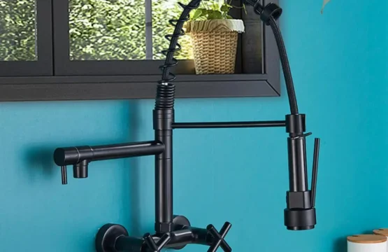 Rozin สีดําก๊อกน้ําห้องครัว Dual จับร้อนเย็นห้องครัว TAP ติดผนัง Dual หมุนฤดูใบไม้ผลิดึงลงก๊อกน้ํา 1