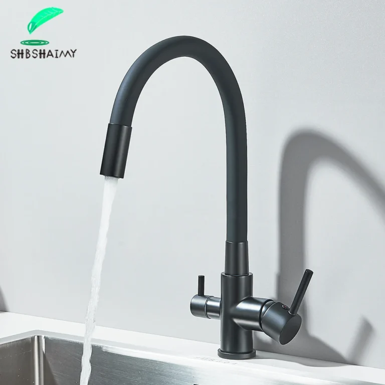 สีดําน้ําบริสุทธิ์ก๊อกน้ําห้องครัวท่อยืดหยุ่น Daul จับเย็นน้ําร้อนผสมน้ําดื่มบริสุทธิ์กรองน้ําแตะหมุนก๊อก 1