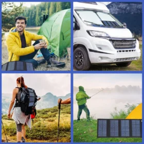 แผงโซลาร์เซลล์คริสตัลซิลิคอน 100W แบบพับได้ เครื่องชาร์จพกพา IP65 กันน้ำ เครื่องชาร์จพลังงานแสงอาทิตย์แบบ USB น้ำหนักเบา สำหรับใช้งานกลางแจ้ง 6