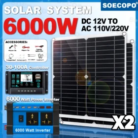 SOECOPO 6000W ชุดระบบพลังงานแสงอาทิตย์ 2*300W แผงพลังงานแสงอาทิตย์ 100A Controller Camping USB 5 V/1.5A DC 12 V - AC 110 V/220 V อินเวอร์เตอร์แผงบ้าน 1