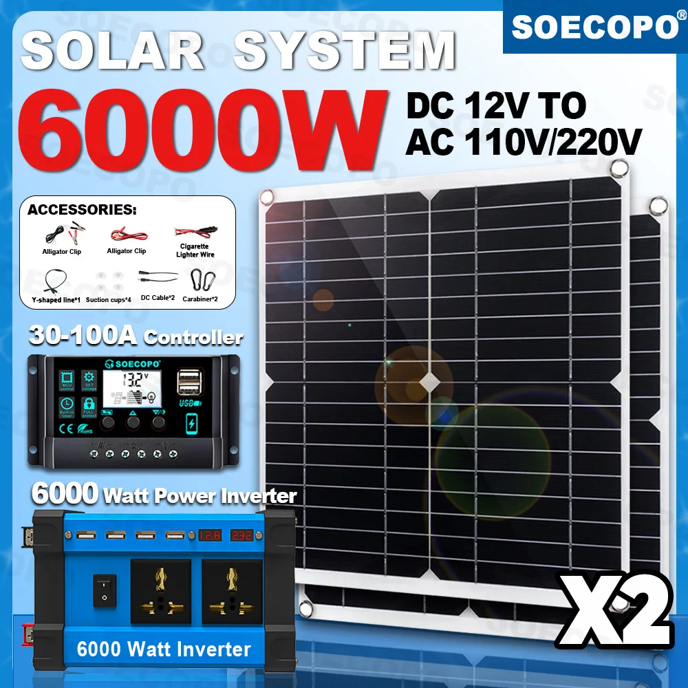SOECOPO 6000W ชุดระบบพลังงานแสงอาทิตย์ 2*300W แผงพลังงานแสงอาทิตย์ 100A Controller Camping USB 5 V/1.5A DC 12 V - AC 110 V/220 V อินเวอร์เตอร์แผงบ้าน 1 SOECOPO 6000W ชุดระบบพลังงานแสงอาทิตย์ 2*300W แผงพลังงานแสงอาทิตย์ 100A Controller Camping USB 5 V/1.5A DC 12 V - AC 110 V/220 V อินเวอร์เตอร์แผงบ้าน 1