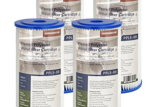 คอรอนวอเตอร์ 4.5 นิ้ว X 10 นิ้ว ไส้กรองน้ำโพลีเอสเตอร์แบบจีบสำหรับการกรองตะกอนทั้งบ้าน 4 แพ็ค 1