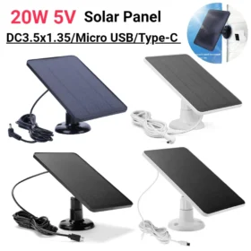 20W 5V Micro USB + Type-C DC3.5x1.35 Wall Mount Bracket แผงพลังงานแสงอาทิตย์ 9.8FT สายชาร์จสําหรับแหวน Stick Up & Spotlight กล้อง 1