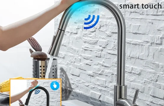 Dqok ก๊อกน้ำสำหรับห้องครัวแบบดึงออกได้แปรงนิกเกิลเซ็นเซอร์สแตนเลสสีดำสมาร์ทเหนี่ยวนำแบบผสมแตะควบคุมแบบสัมผัสแตะอ่างล้างจาน 1