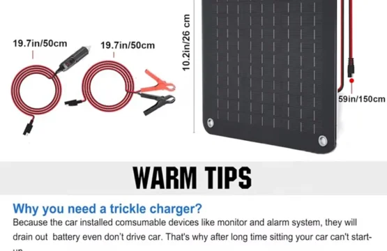 เครื่องชาร์จแบตเตอรี่รถยนต์พลังงานแสงอาทิตย์กันน้ำ 12 โวลต์ พร้อมแผงโซลาร์เซลล์และตัวควบคุม สำหรับรถยนต์ รถบรรทุก เรือ เครื่องตัดหญ้า รถบ้านพ่วง รถแทรกเตอร์ 1