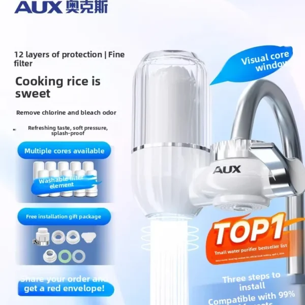 เครื่องกรองน้ำ ติดตั้งกับก๊อกน้ำในครัวเรือน กรองน้ำประปาให้ดื่มได้โดยตรง ระบบกรองอัลตราฟิลเตรชั่น ใช้ได้กับครัวทั่วไป 1