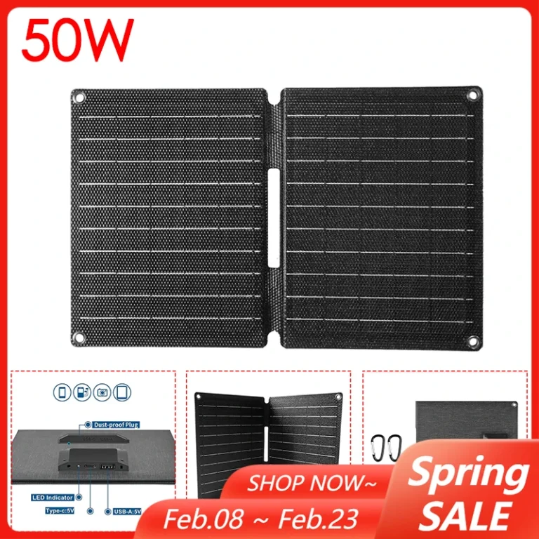 50W พับแผงพลังงานแสงอาทิตย์แบบพกพา ETFE Solar Charger เซลล์ Type-C/USB 5V สําหรับ Outdoor Camping Hiking ชาร์จโทรศัพท์ 1
