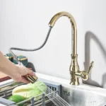 POIQIHY Bronze สีดําก๊อกน้ําห้องครัวดึงอ่างล้างจานแตะห้องน้ําร้อนเย็น TAP Crane สําหรับห้องครัว 360 หมุน 2