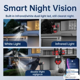 15MP 8K ไวไฟเอชดีกล้องสามเลนส์กล้องไอพีพลังงานแสงอาทิตย์กลางแจ้งไร้สายกันน้ำ PIR การมองเห็นตอนกลางคืน AI การติดตามมนุษย์การเฝ้าระวัง 6