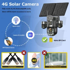 กล้องวงจรปิด 4G SIM พลังงานแสงอาทิตย์ PTZ บันทึกภาพสี่จอ AOV บันทึกตลอด 24 ชั่วโมง แบตเตอรี่ 31200mah สำหรับภายนอกอาคาร ซูมออปติคอล 60 เท่า ติดตามอัตโนมัติ 2