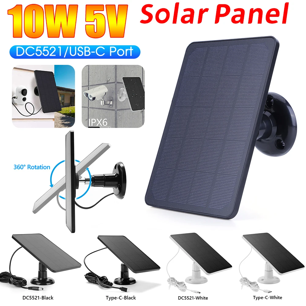 แผงโซลาร์เซลล์ 10W 5V พร้อมขายึดปรับได้ 360 องศา แบบโมโนคริสตัลไลน์ สำหรับกล้องวงจรปิด IP และกล้องอัจฉริยะติดประตู 1 แผงโซลาร์เซลล์ 10W 5V พร้อมขายึดปรับได้ 360 องศา แบบโมโนคริสตัลไลน์ สำหรับกล้องวงจรปิด IP และกล้องอัจฉริยะติดประตู 1