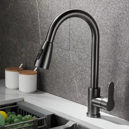 ก๊อกน้ำห้องครัวสแตนเลส, หัวฉีดแบบดึงออกได้แบบรูเดียว, ก๊อกผสมอ่างล้างจานในครัว, 360 °   ก๊อกน้ำทำความสะอาดแบบหมุนได้ 1