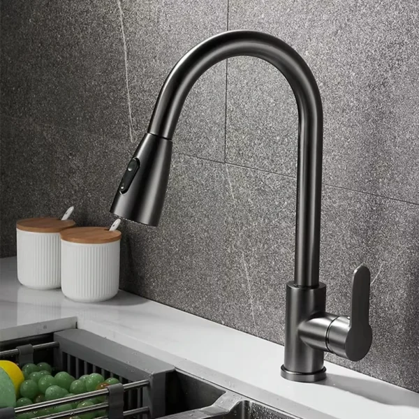 ก๊อกน้ำห้องครัวสแตนเลส, หัวฉีดแบบดึงออกได้แบบรูเดียว, ก๊อกผสมอ่างล้างจานในครัว, 360 °   ก๊อกน้ำทำความสะอาดแบบหมุนได้ 1