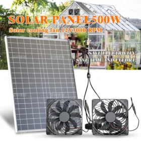 พัดลมแผงโซลาร์เซลล์ 500W ประสิทธิภาพสูงพร้อมระบบทําความเย็นอัตโนมัติสําหรับห้องใต้หลังคา โรงรถ เล้าไก่ 1