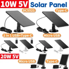 แผงโซลาร์เซลล์ 10W 5V 360 องศา ปรับได้ พร้อมขายึดแบบโมโนคริสตัลไลน์ สำหรับกล้องวงจรปิด IP  ติดผนัง ใช้ชาร์จกล้องอัจฉริยะ เช่น กล้องออด 1