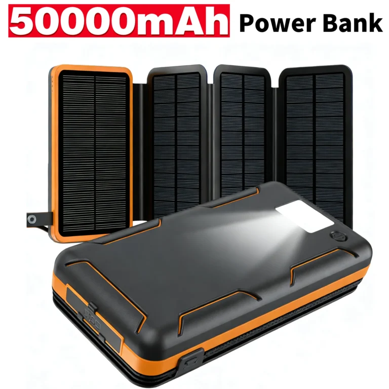 แบตสำรองพลังงานแสงอาทิตย์แบบพกพา 50000mAh ชาร์จเร็ว USB-C/USB-A สำหรับ IOS Android เครื่องชาร์จความจุขนาดใหญ่สำหรับใช้งานกลางแจ้ง 1