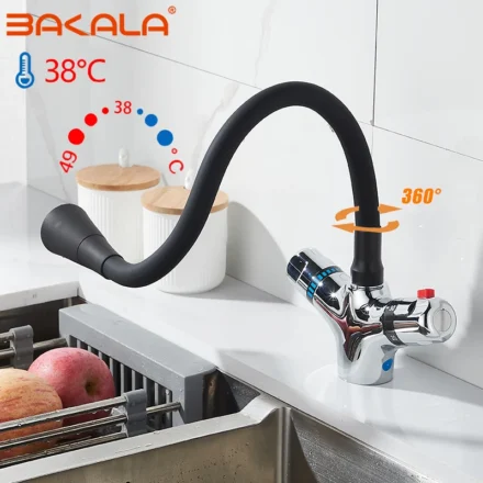 ทองเหลืองคุณภาพสูง Chrome เสร็จสิ้นห้องครัว Thermostatic ก๊อกน้ำ,คงที่อุณหภูมิ Mixer ก๊อกน้ำสำหรับห้องครัว,เครื่องผสมก๊อกน้ำอ่างล้างหน้า 1