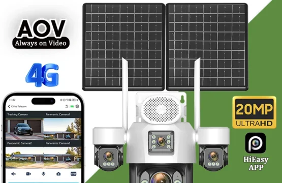 กล้องวงจรปิดพลังงานแสงอาทิตย์ 4 เลนส์ รองรับซิม 4G ซูมออปติคอล 60 เท่า ติดตามบุคคล ใช้งานกลางแจ้ง แบตเตอรี่ 31200 มิลลิแอมป์ บันทึก 24 ชั่วโมง กล้องรักษาความปลอดภัยแบบ IP 1