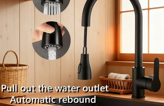 ก๊อกน้ำห้องครัวสีดำแบบก้านโยกเดี่ยว ด้ามจับแบบดึงออกได้ ก๊อกน้ำแบบรูเดียว หมุนได้ 360 องศา ก๊อกผสมน้ำแบบมีหัวฉีด 1