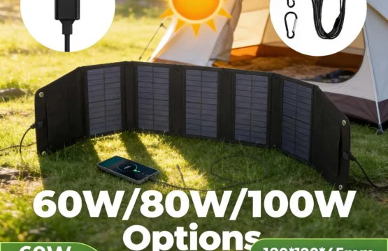 แผงโซลาร์เซลล์แบบพับได้ 60W/80W/100W USB 5V เครื่องชาร์จพลังงานแสงอาทิตย์แบบพกพา แบตเตอรี่สำรองพลังงานแสงอาทิตย์สำหรับตั้งแคมป์กลางแจ้ง เดินป่า + สายเคเบิล 1