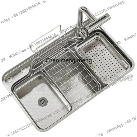 อ่างล้างจานเดี่ยวขนาดใหญ่ ลายนูน สเตนเลส 304 หนาพิเศษ ทนทานต่อการสึกหรอและคราบน้ำมัน พร้อมอุปกรณ์เสริม 1