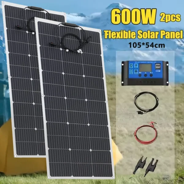 600W 300W แบบพกพาชุดแผงพลังงานแสงอาทิตย์แบบยืดหยุ่น Monocrystalline Cells กลางแจ้งสําหรับ Camping Yacht Street Light รถฉุกเฉิน 1