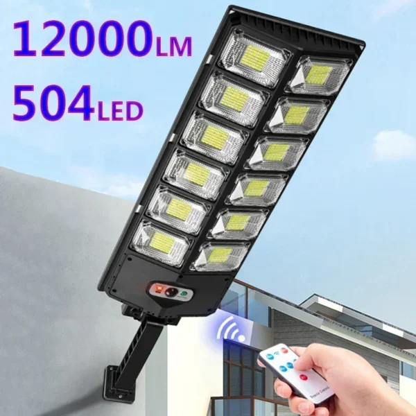ไฟพลังงานแสงอาทิตย์กลางแจ้งที่มีประสิทธิภาพ 12000 Lumens 504 LED โคมไฟสวนโคมไฟแผงพลังงานแสงอาทิตย์กันน้ํา Motion Sensor Street Light 1
