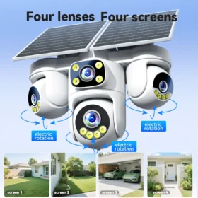 กล้อง DIFANG 20MP AOV ไร้สาย 4G พลังงานแสงอาทิตย์ จอแสดงผลสี่จอ 360 องศา ° กล้องวงจรปิดไร้สาย 3 เลนส์ PTZ ซูมได้ รุ่นใหม่ ใช้พลังงานแสงอาทิตย์ O-kam Pro 6