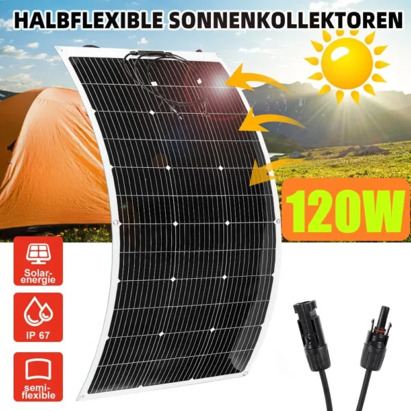 Powmr 120W ระบบโซล่าเซลล์ยืดหยุ่นแผงโซล่า18V, เซลล์แสงอาทิตย์ที่มีประสิทธิภาพกันน้ำเรือแคมป์บ้าน RV ชาร์จแบตเตอรี่ 1