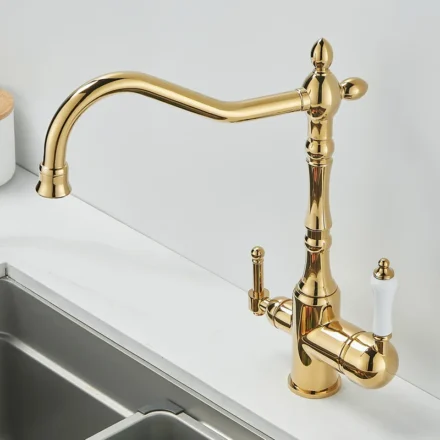 โบราณ Waterfilter TAP ก๊อกน้ําห้องครัว GOLD Mixer ดื่มห้องครัว Purify ก๊อกน้ําอ่างล้างจาน TAP Water TAP Crane สําหรับห้องครัว 1