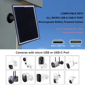 20W 5V Shingled Solar Panel Micro USB & USB-C Port Solar Panel Charger IP65 Waterproof Solar Charging Panel for Security Camera 5