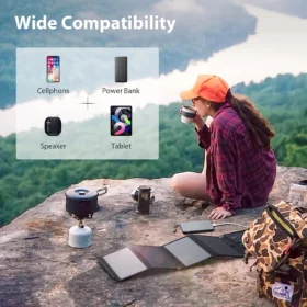 เครื่องชาร์จพลังงานแสงอาทิตย์แบบพับได้ 28 วัตต์ แผงโซลาร์เซลล์พกพาสำหรับตั้งแคมป์ ชาร์จโทรศัพท์มือถือ เดินป่า 2