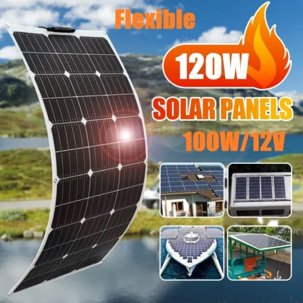 Flowatt 120W 100W แผงพลังงานแสงอาทิตย์แผงพลังงานแสงอาทิตย์แบบยืดหยุ่น 12V Solar Cell Home แผงระบบ Camping แบบพกพา Solar Charger แหล่งจ่ายไฟ 1