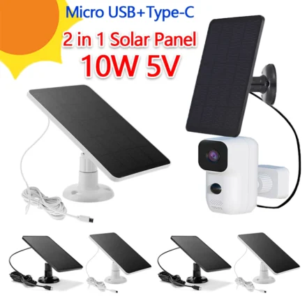 แผงโซลาร์เซลล์ 10W 5V สำหรับกล้องวงจรปิดไร้สายกลางแจ้ง ieGeek ชุดแผงโซลาร์เซลล์กันน้ำ ที่ชาร์จพลังงานแสงอาทิตย์ พอร์ต DC5521/USB-C 1