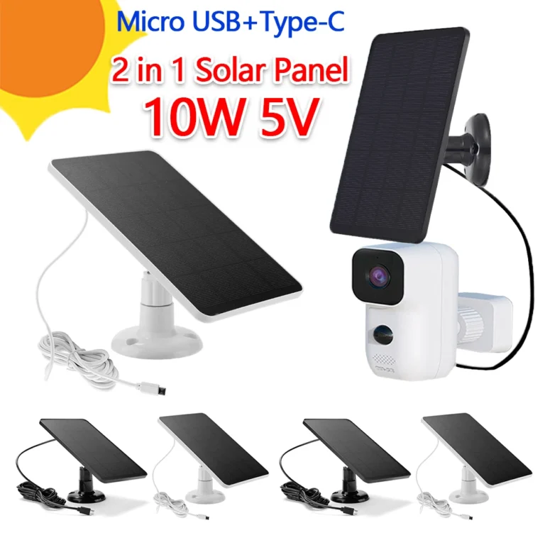 แผงโซลาร์เซลล์ 10W 5V สำหรับกล้องวงจรปิดไร้สายกลางแจ้ง ieGeek ชุดแผงโซลาร์เซลล์กันน้ำ ที่ชาร์จพลังงานแสงอาทิตย์ พอร์ต DC5521/USB-C 1