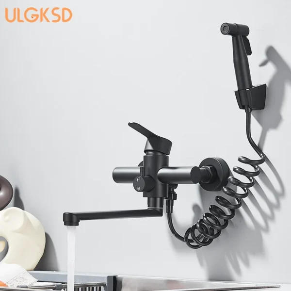 ก๊อกน้ําห้องครัวพร้อม Bidet ก๊อกน้ําร้อนและเย็นพับน้ํา Spout สเปรย์มือเล็กๆปกปิดติดตั้ง KITCHEN TAP SINK Crane 1