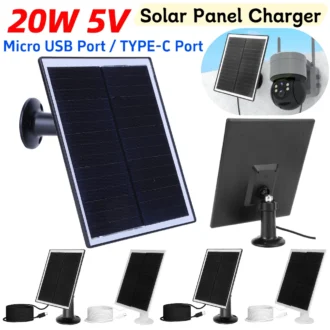 20W 5V Shingled Solar Panel Micro USB & USB-C Port Solar Panel Charger IP65 Waterproof Solar Charging Panel for Security Camera 1