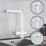 สีดําสีขาวทองเหลืองหรูหราน้ําก๊อกน้ําห้องครัว Dual Handle ร้อนและเย็นน้ําดื่ม 3-Way FILTER KITCHEN Mixer ก๊อก 5