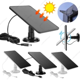 แผงโซลาร์เซลล์ 10W 5V พร้อมขายึดปรับได้ 360 องศา แบบโมโนคริสตัลไลน์ สำหรับชาร์จกล้องวงจรปิด IP กล้องออด พอร์ต Type-C/DC5521 3