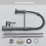 สีเทาเงินก๊อกน้ําอ่างล้างจาน One Handle ฤดูใบไม้ผลิร้อนและเย็น TAP ดาดฟ้าติดตั้งห้องน้ํา Matte Black KITCHEN Crane 6