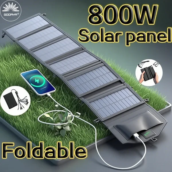 6 พับ 800W แผงพลังงานแสงอาทิตย์แบบพับได้ 20 วัตต์/ชั่วโมงแผงพลังงานแสงอาทิตย์แบบพกพา Fast Charger USB 5V DC Full Time แผงพลังงานแสงอาทิตย์แหล่งจ่ายไฟมือถือ 1